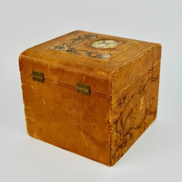 Antique Victorian Men's Cuff & Collar Stay Box Leather Covered Wood - Picture 6 of 16